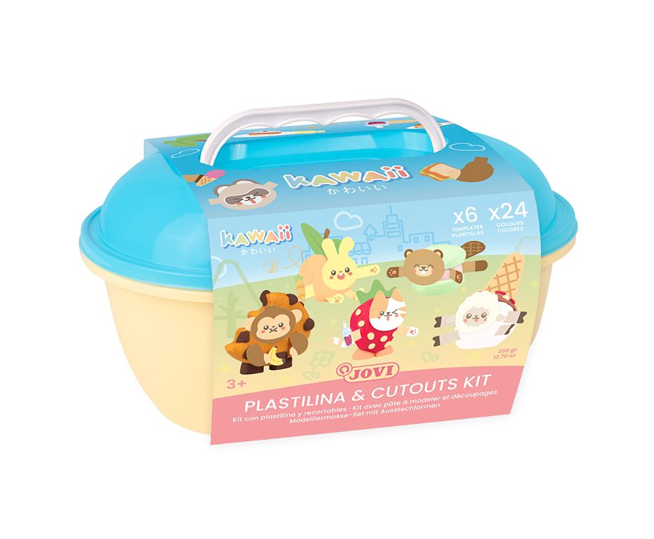 KAWAII – MODELLIERMASSE Set mit 24 Stangen à 15 g in sortierten Farben + Ausstechformen + 3 Spachteln in Kawaii-Farben