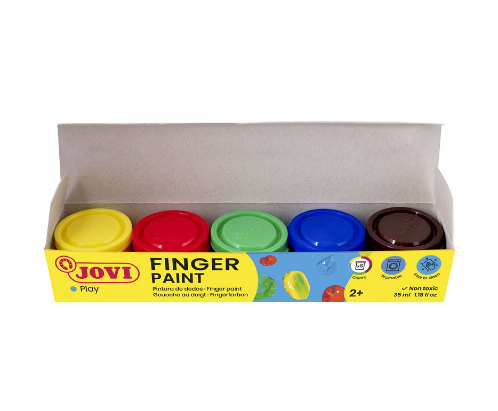 Peinture Au Doigt Jovi Super Seau - Lot 5 Pots 35ml + 20 Pochoirs, Couleurs Naturelles Sans Gluten