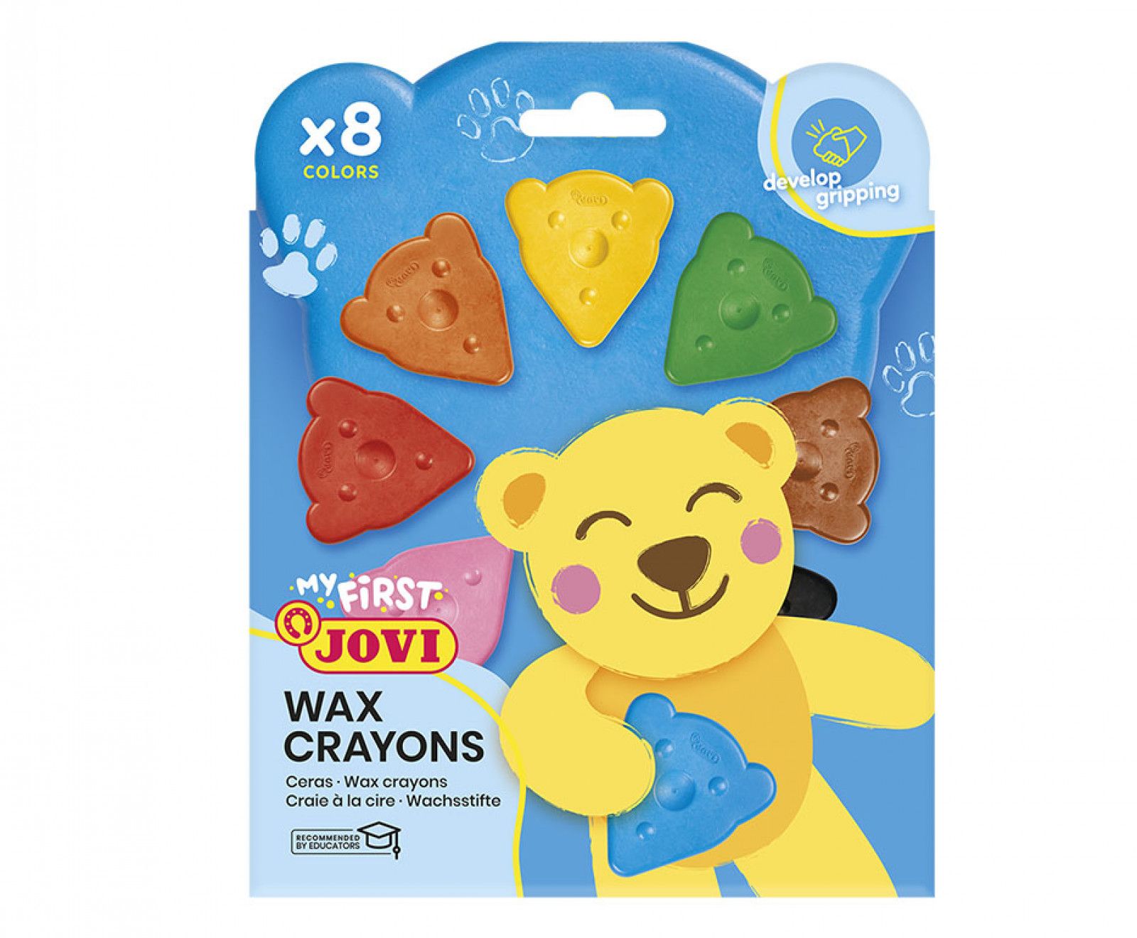 Jovi - MY FIRST CRAYON, Lot de 8 cires en forme d'ours | Apprentissage créatif, couleurs assorties, super résistantes, sans tache