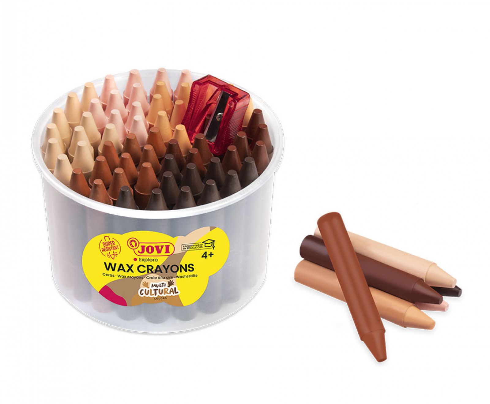 WAX CRAYONS JUMBO Tub 60 Multicultural Colors + 1 Sharpener - Product